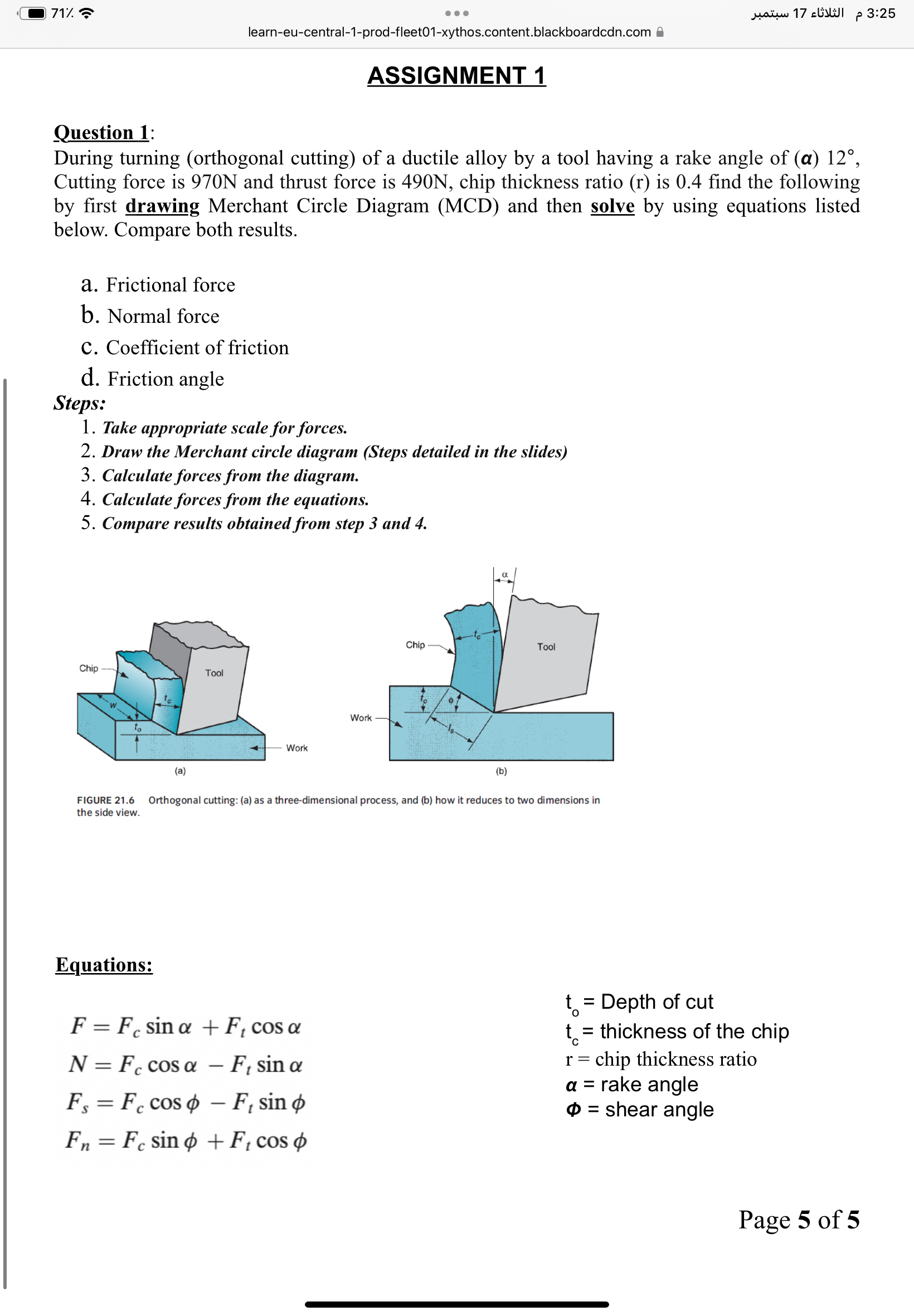 Question 1 : During turning ( orthogonal cutting