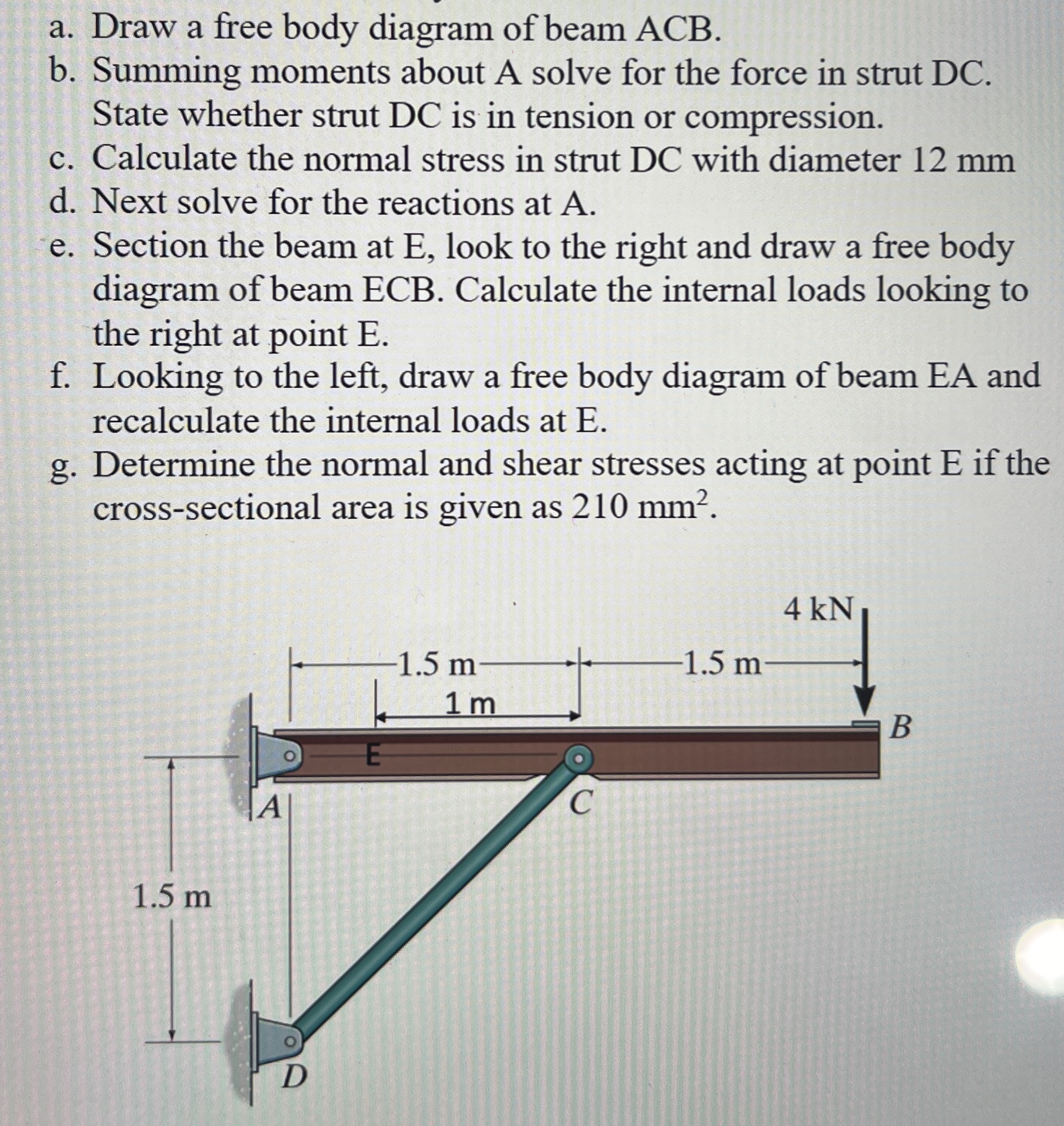 a . Draw a free body diagram of beam ACB. b .