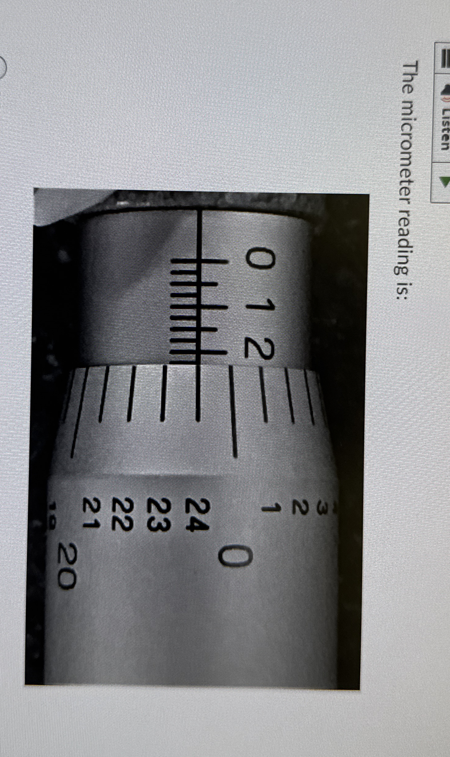 The micrometer reading is:
