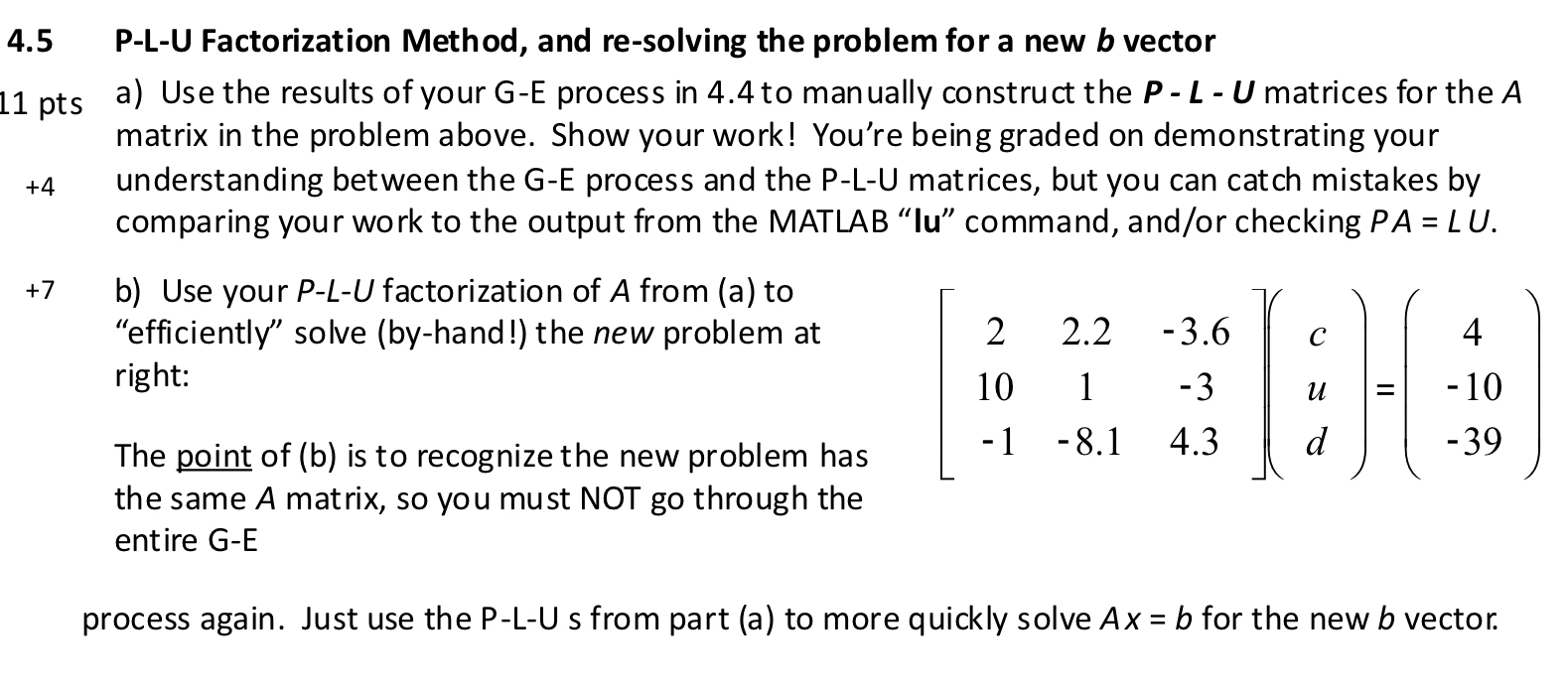 4 . 5 P - L - U Factorization Method, and re -