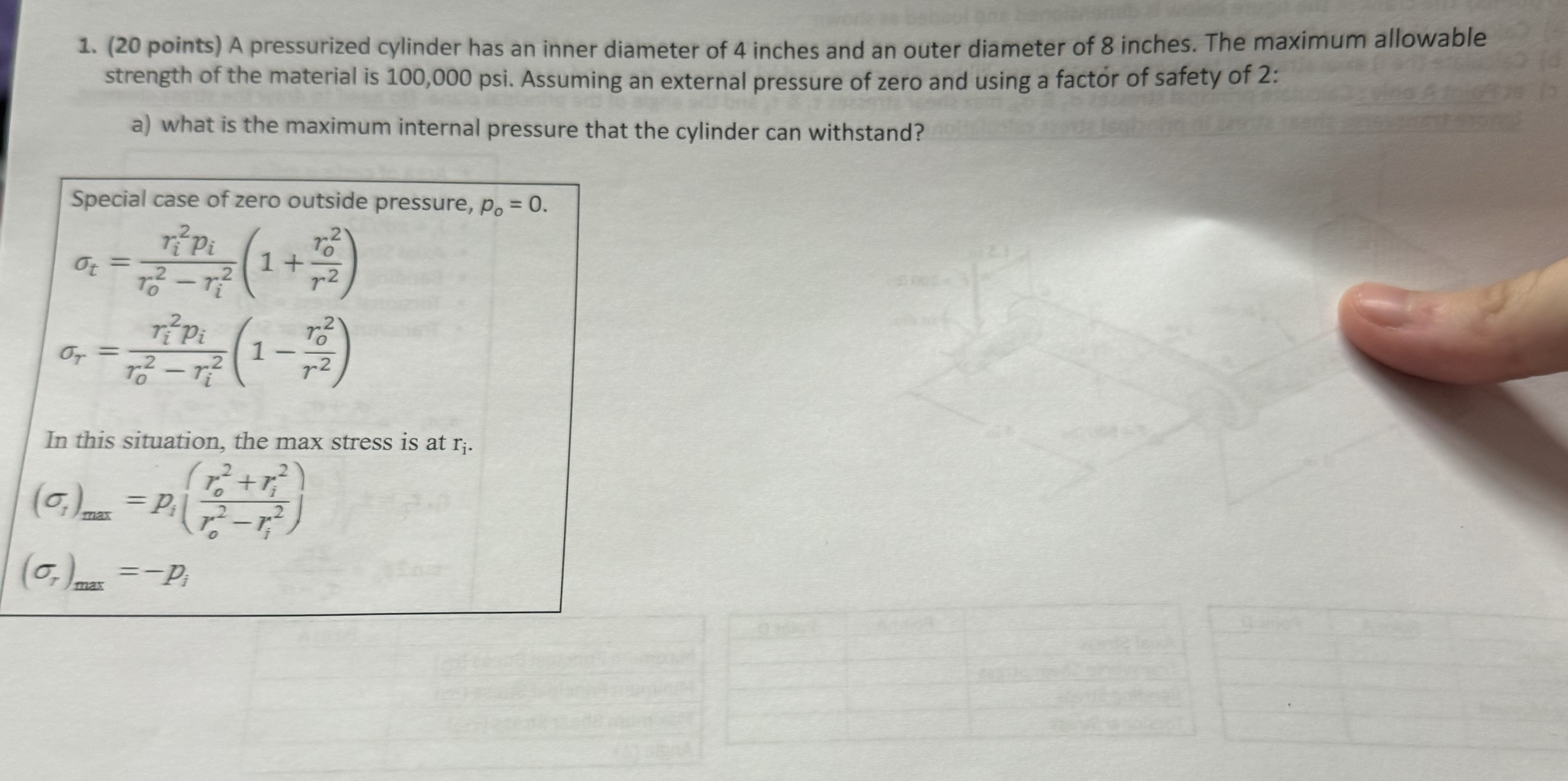 ( 2 0 points ) A pressurized cylinder has an