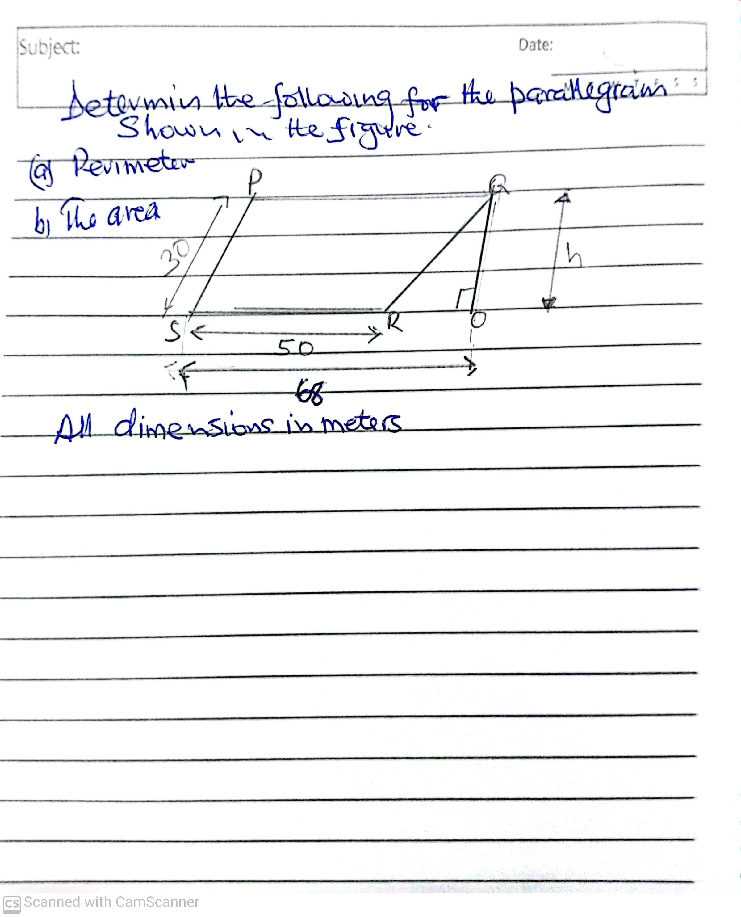 Subject: Date: Determin the following for the