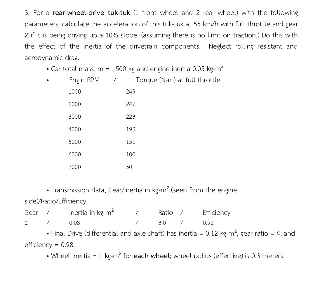 For a rear - wheel - drive tuk - tuk ( 1 front