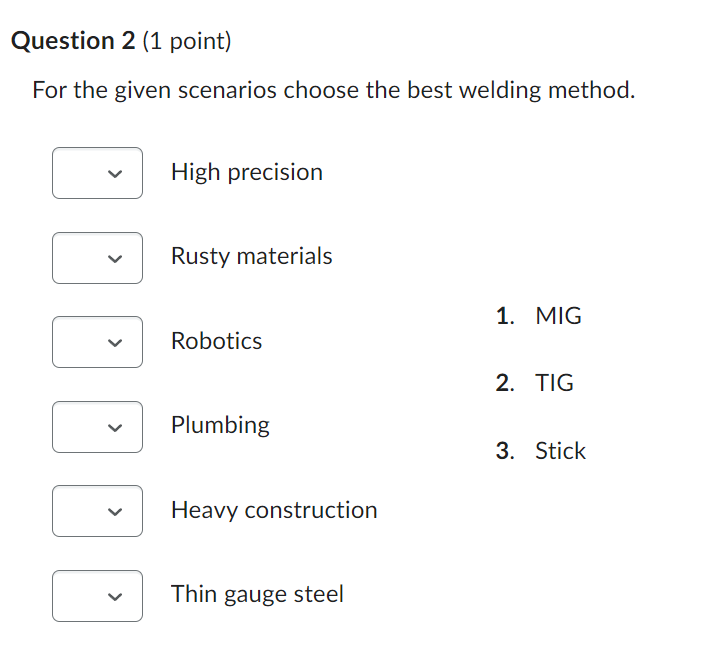 Question 2 ( 1 point ) For the given scenarios
