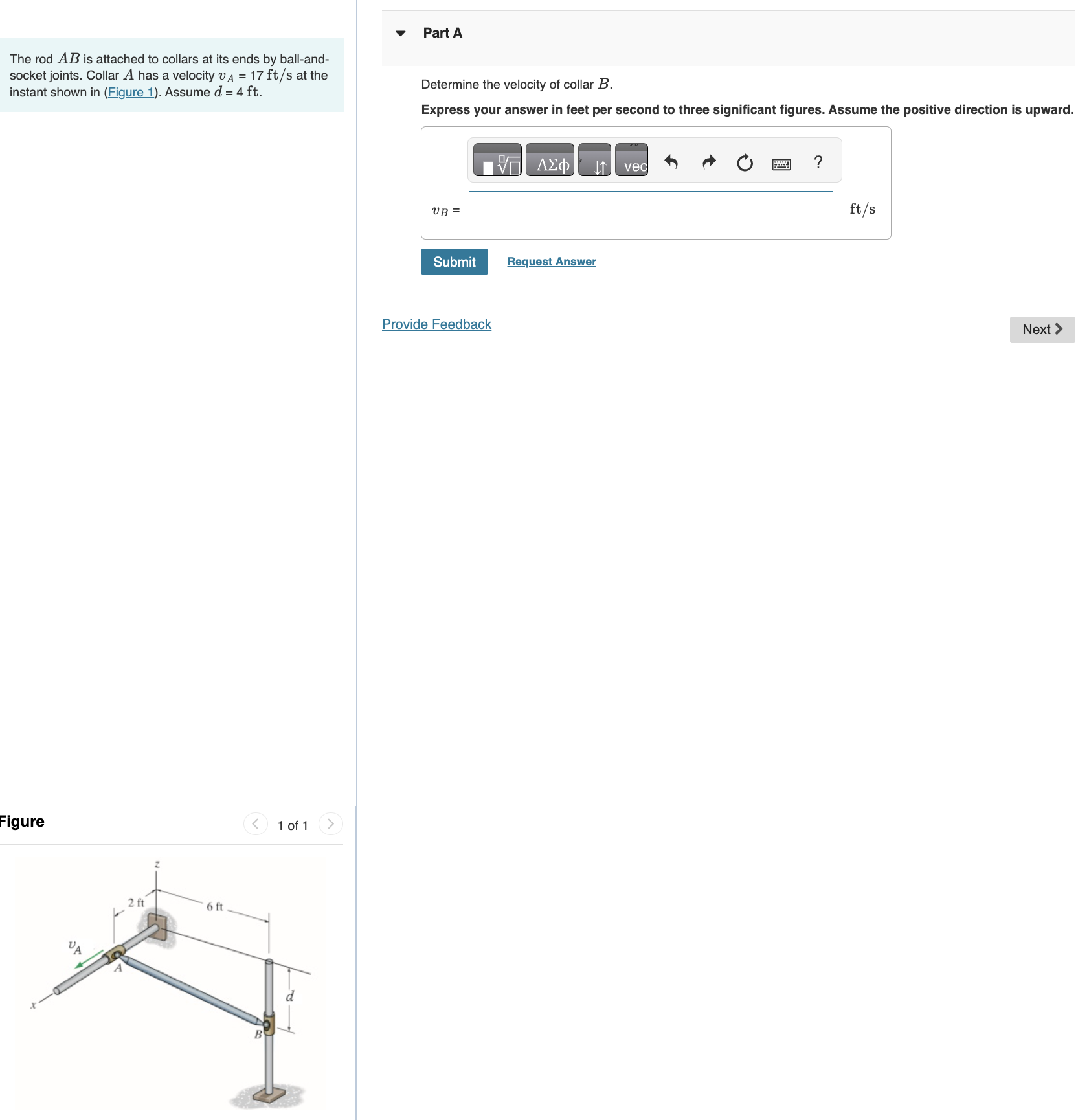 Part A The rodAB is attached to collars at its