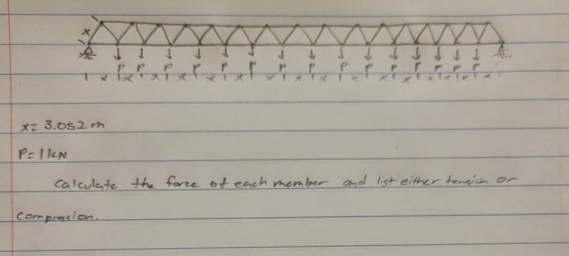 x = 3 . 0 5 2 m P = 1 k N calculate the force of