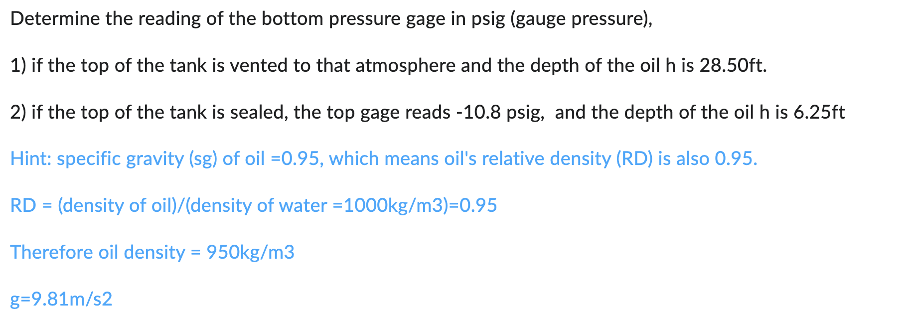 Determine the reading of the bottom pressure gage