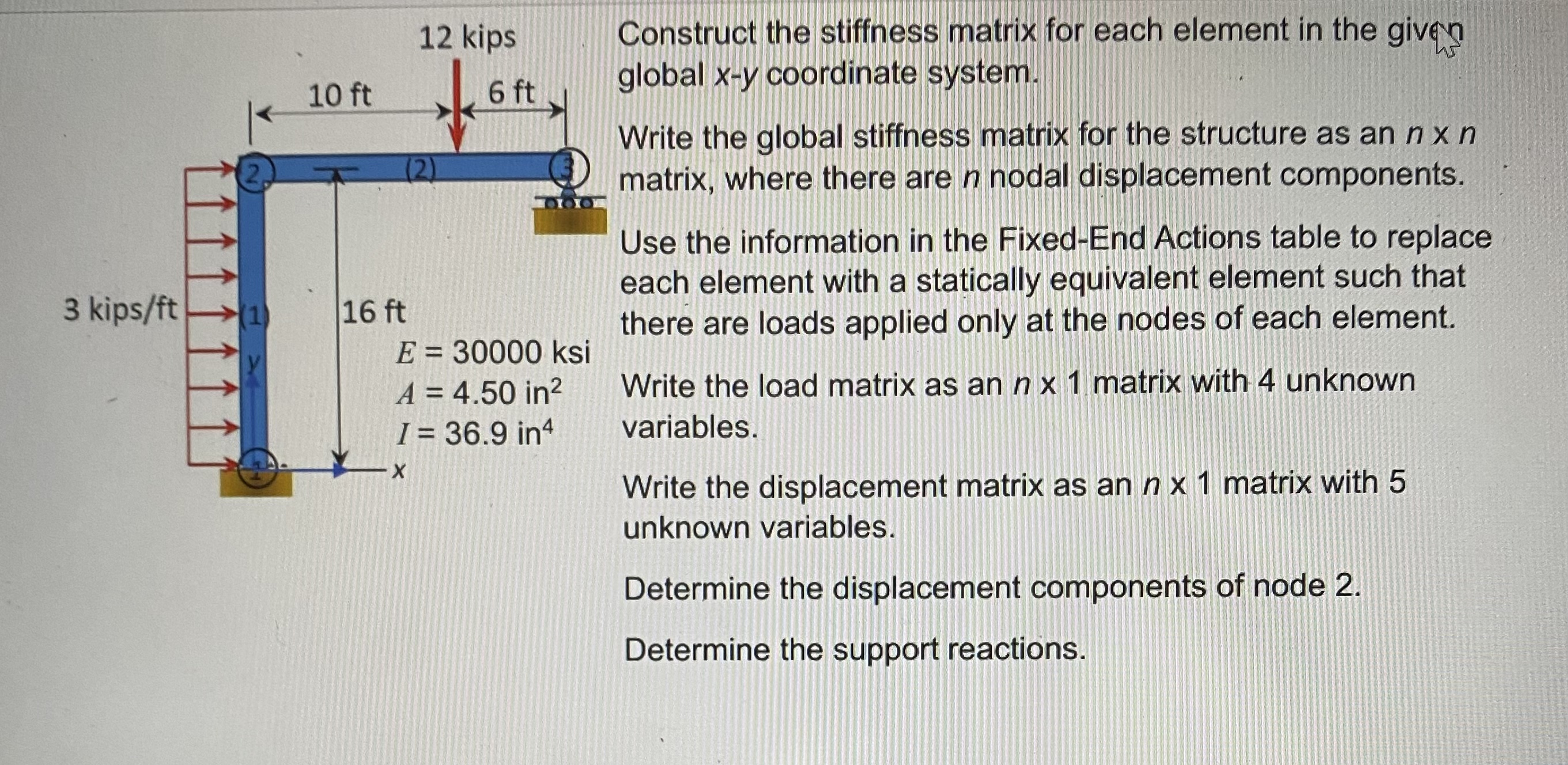 Construct the stiffness matrix for each element
