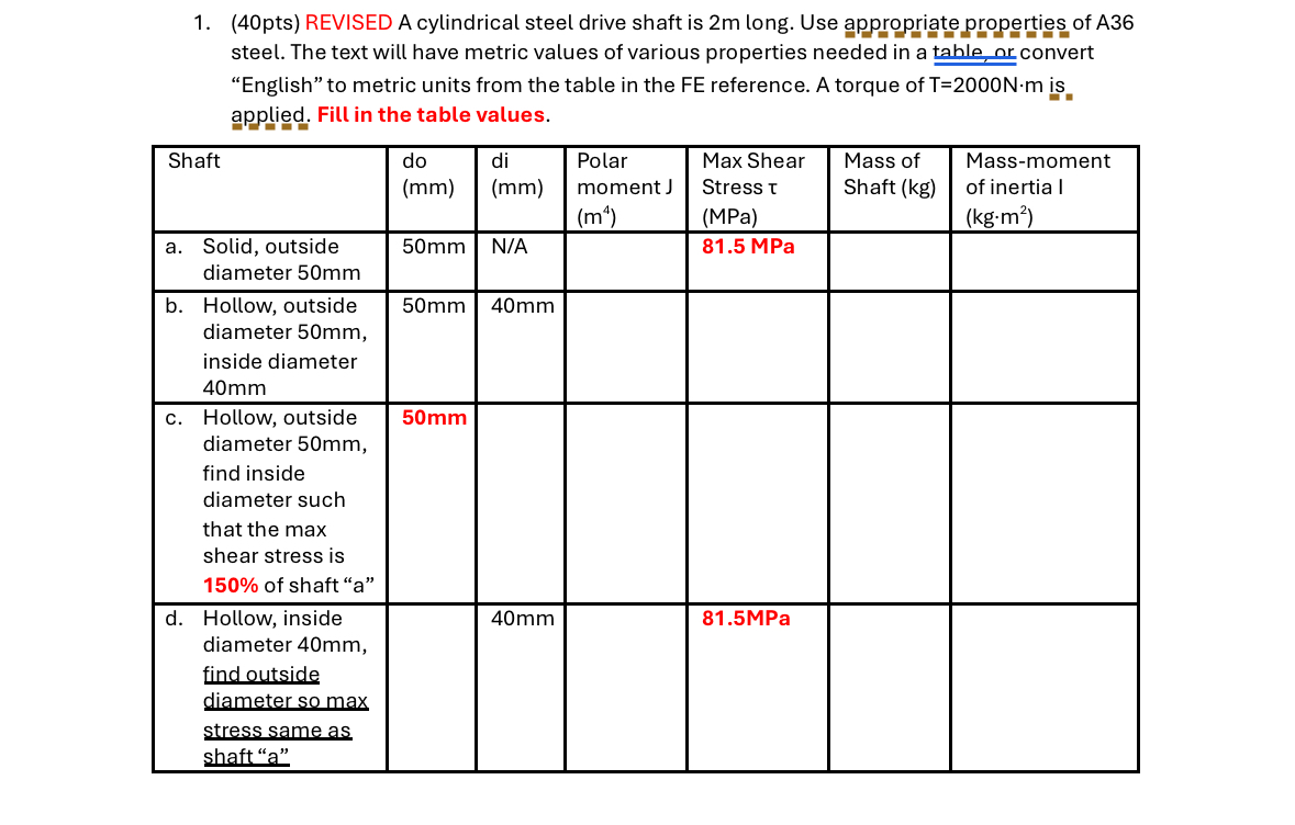 ( 4 0 pts ) REVISED A cylindrical steel drive