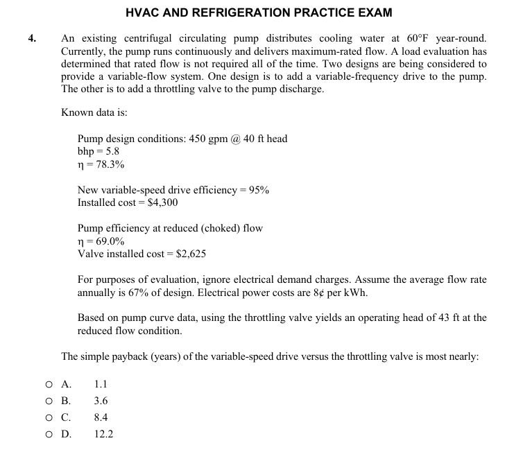 HVAC AND REFRIGERATION PRACTICE EXAM 4 . An