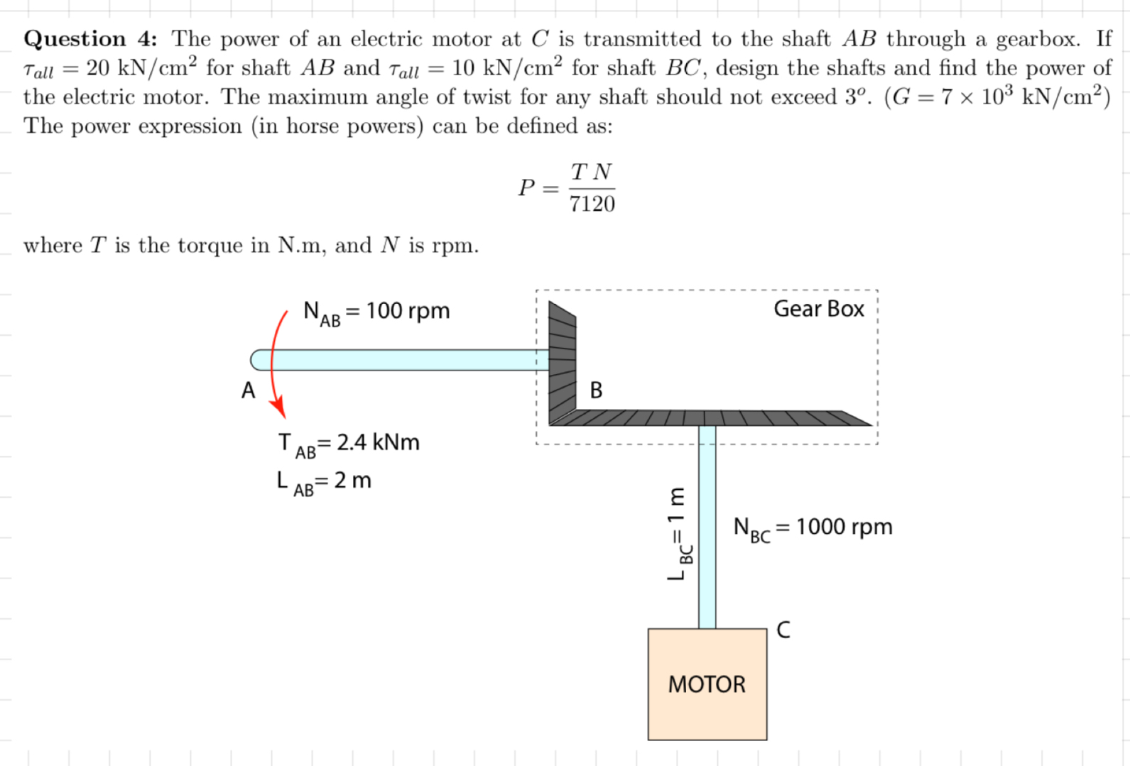 Question 4 : The power of an electric motor at C