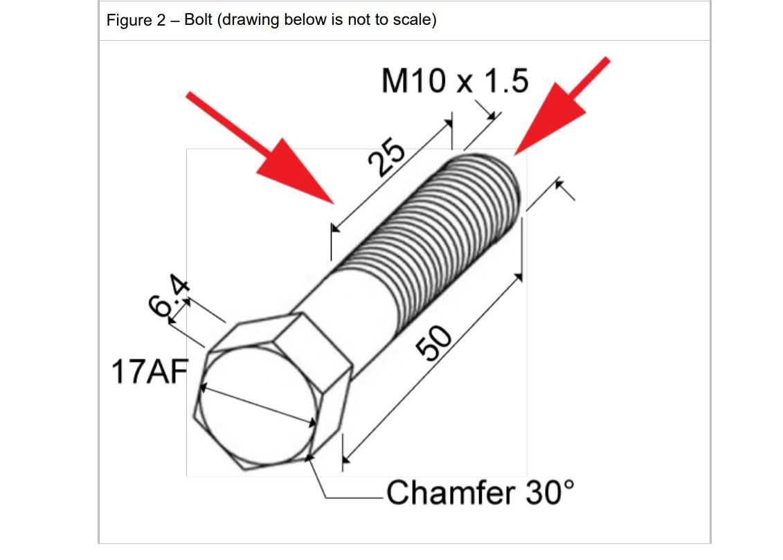 Produce a third angle sketch of a bolt without