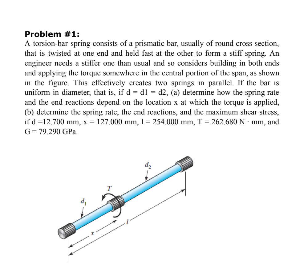 Problem # 1 : A torsion - bar spring consists of