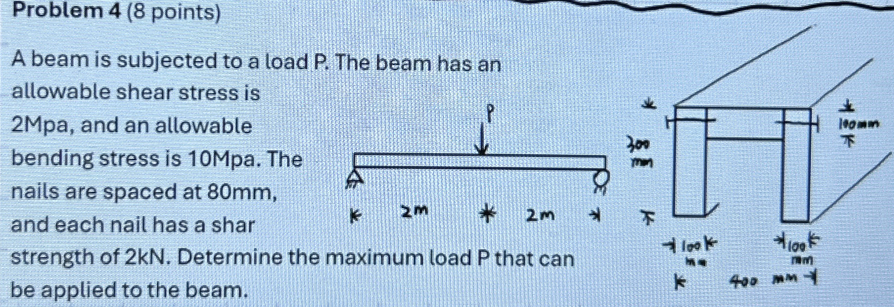 Problem 4 ( 8 points ) A beam is subjected to a