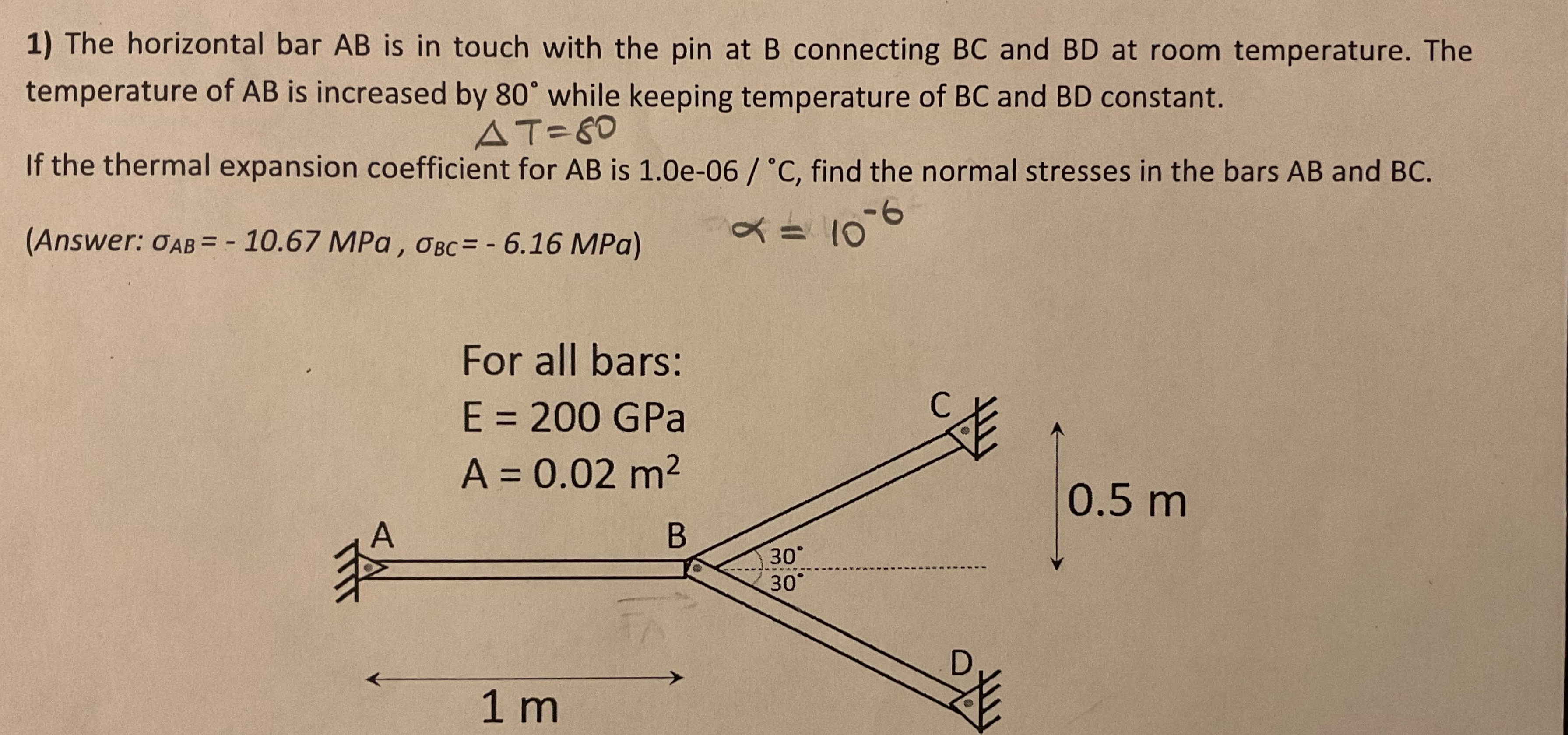 The horizontal bar A B is in touch with the pin