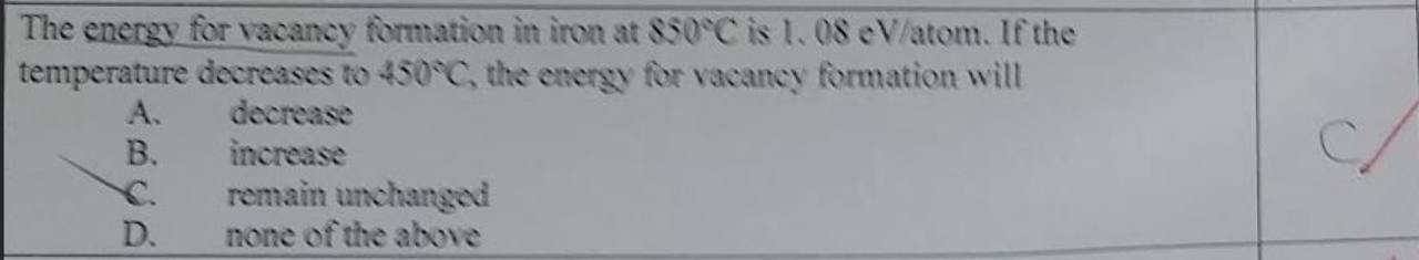 The energy for vacancy formation in iron at 8 5 0