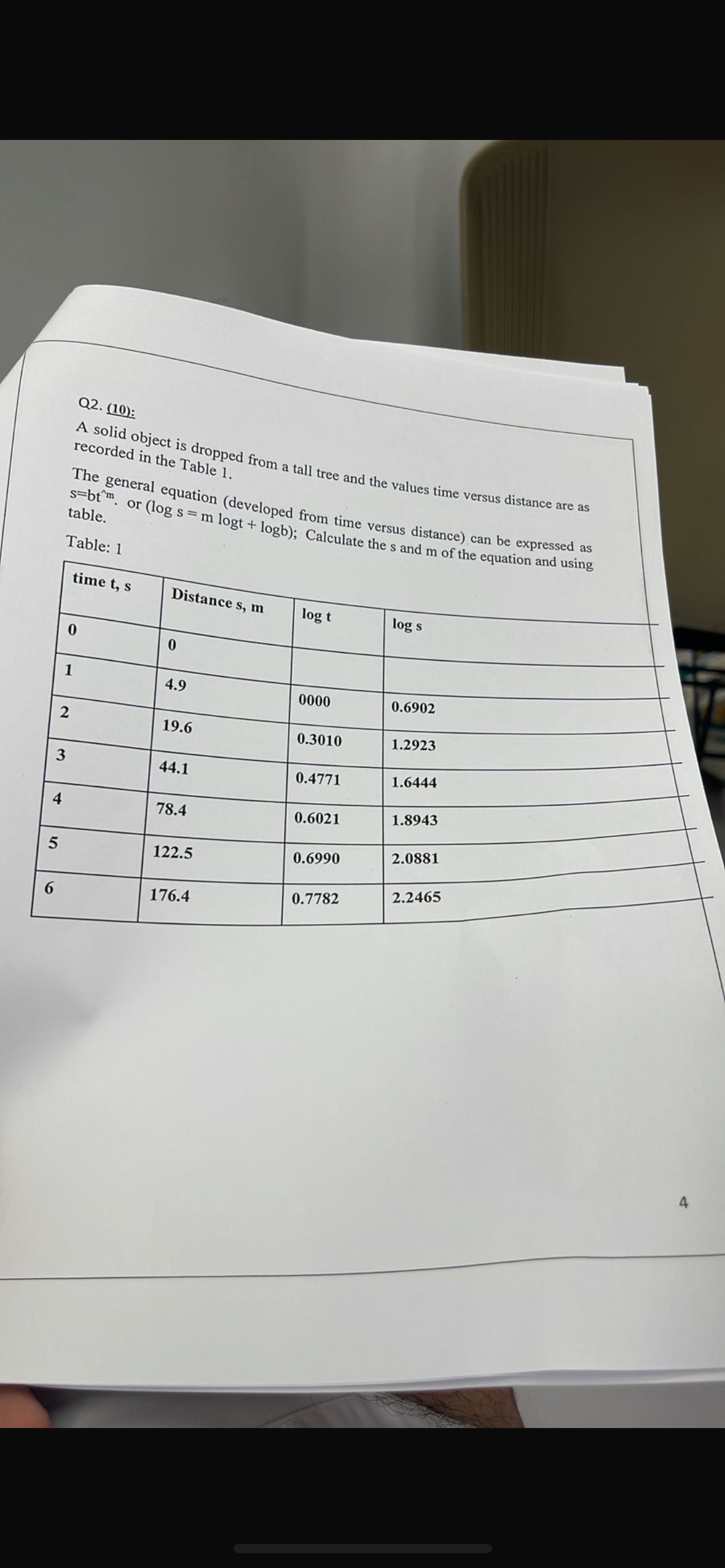 Q 2 . ( 1 0 ) : A solid object is dropped from a