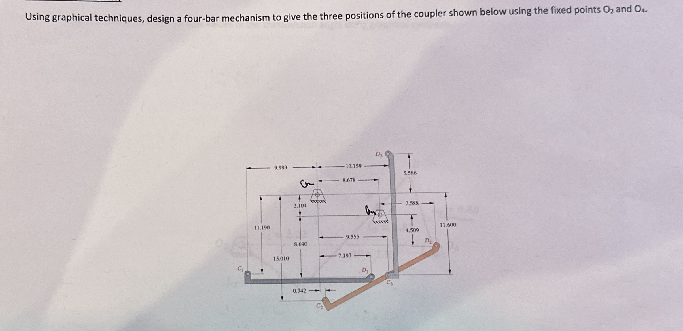 Using graphical techniques, design a four - bar