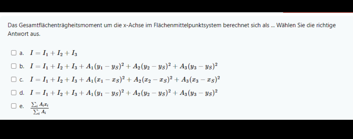 Das Gesamtfl chentr gheitsmoment um die x - Achse
