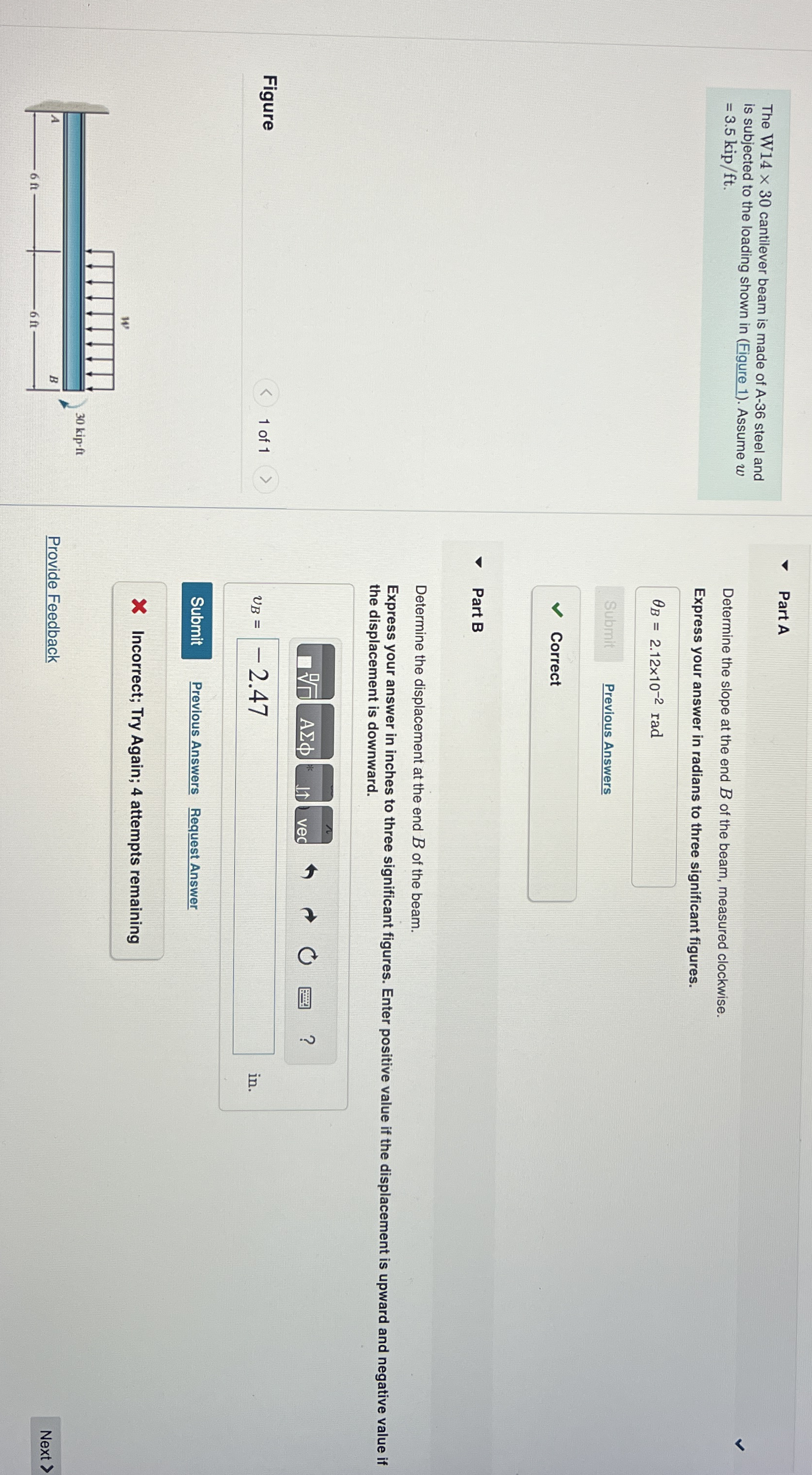 The W 1 4 3 0 cantilever beam is made of A - 3 6