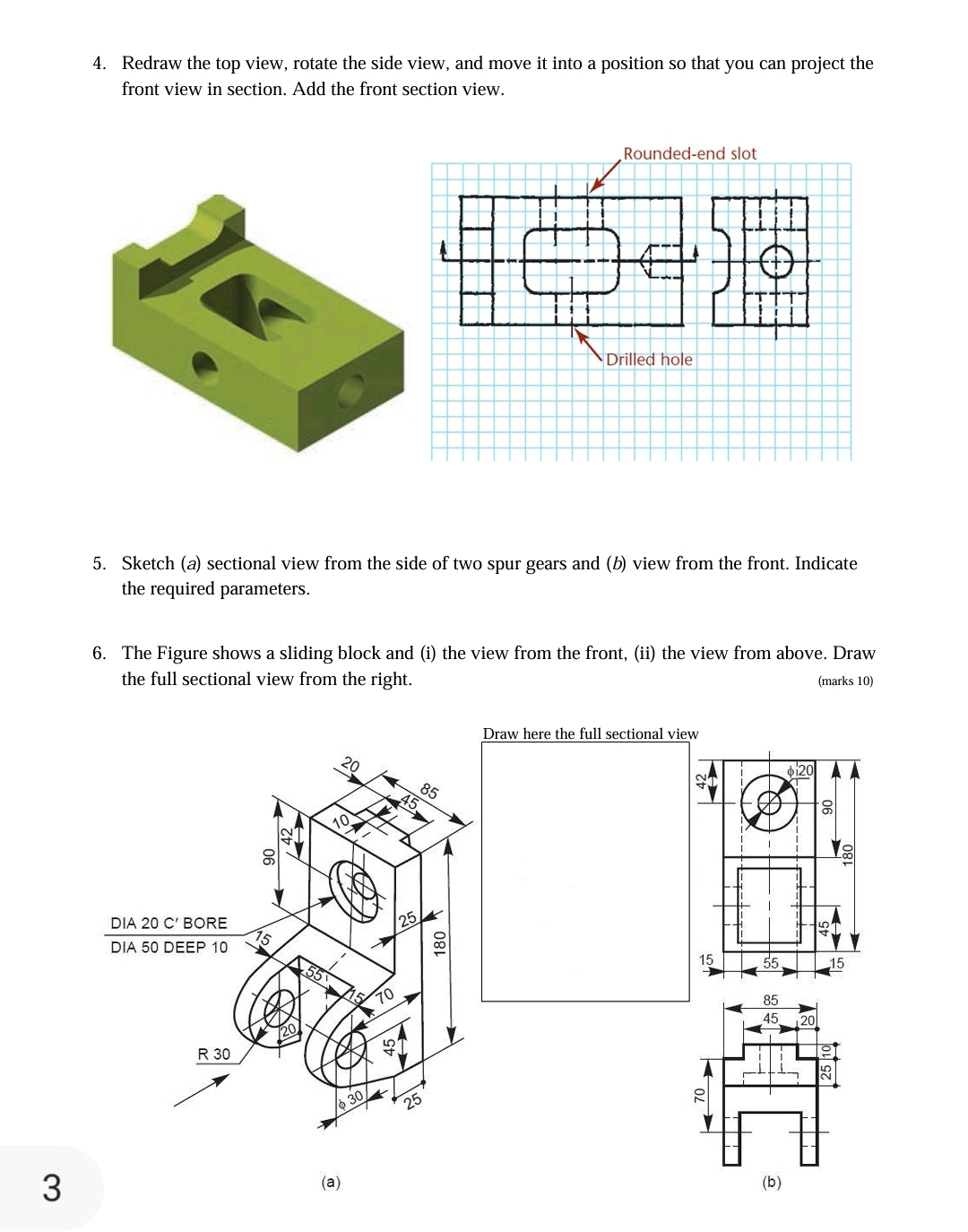 Redraw the top view, rotate the side view, and