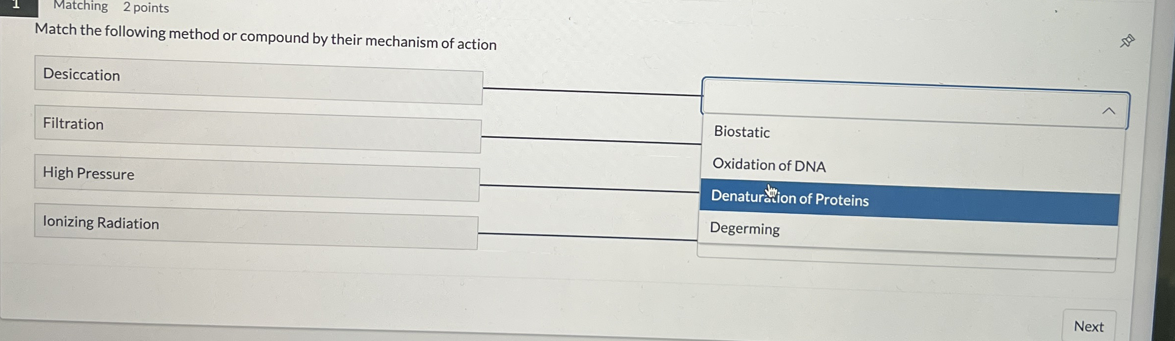 Matching 2 points Match the following method or