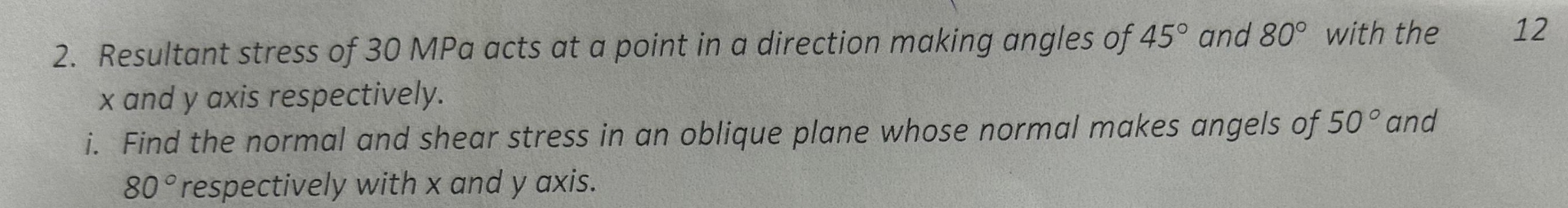 Resultant stress of 3 0 MPa acts at a point in a