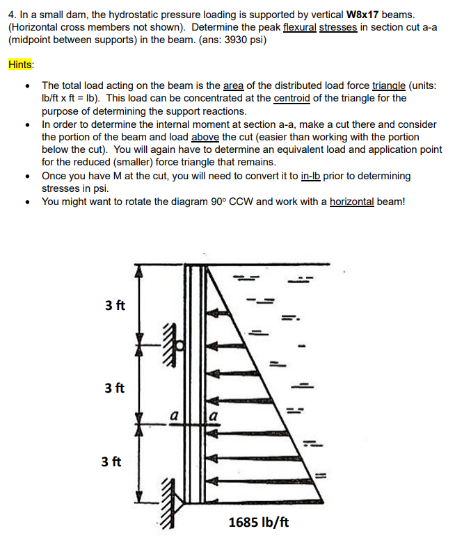4 . In a small dam, the hydrostatic pressure