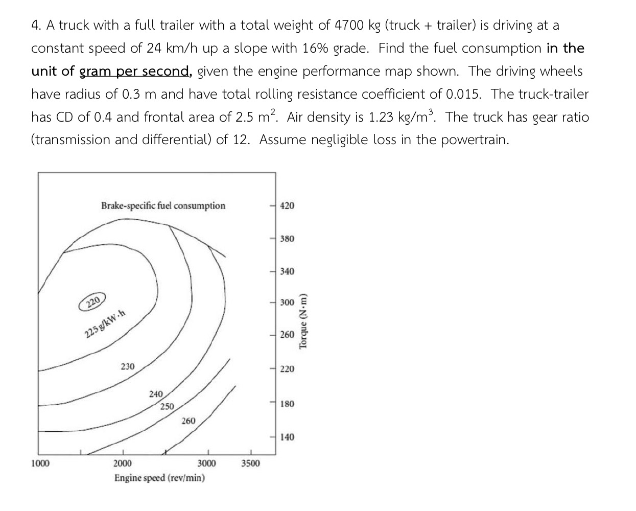 A truck with a full trailer with a total weight
