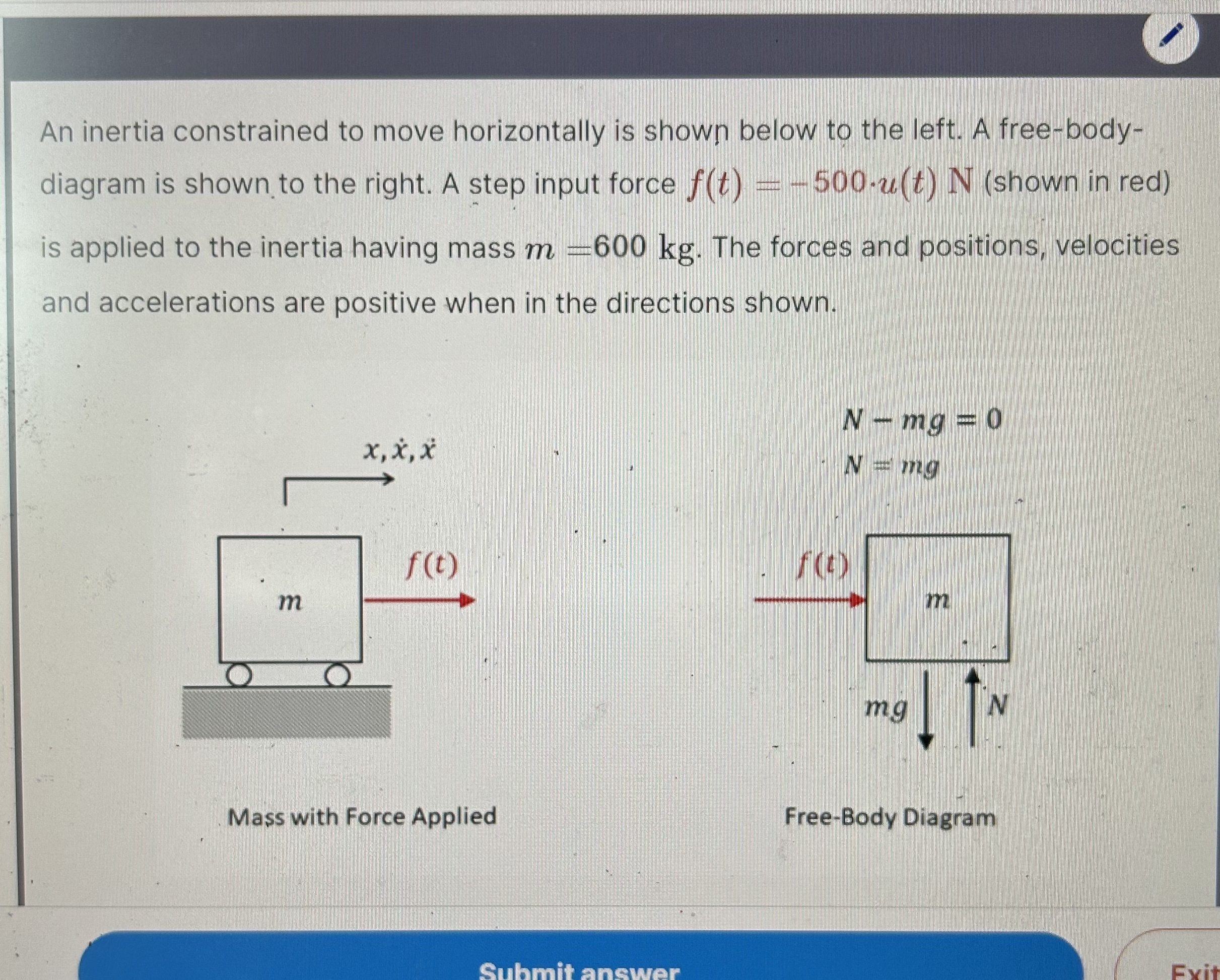 An inertia constrained to move horizontally is