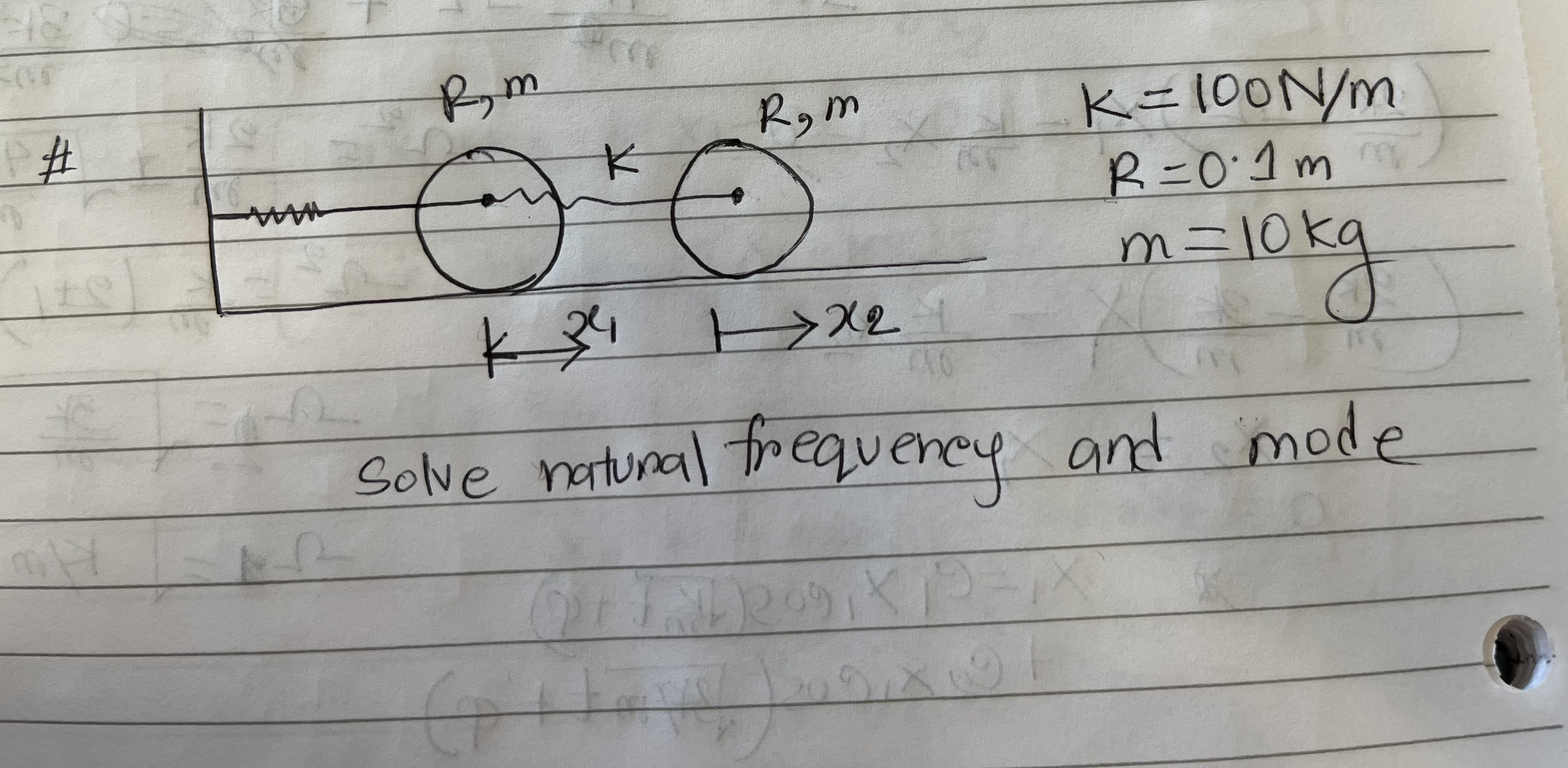 # K = 1 0 0 N m R = 0 . 1 m m = 1 0 k g Solve