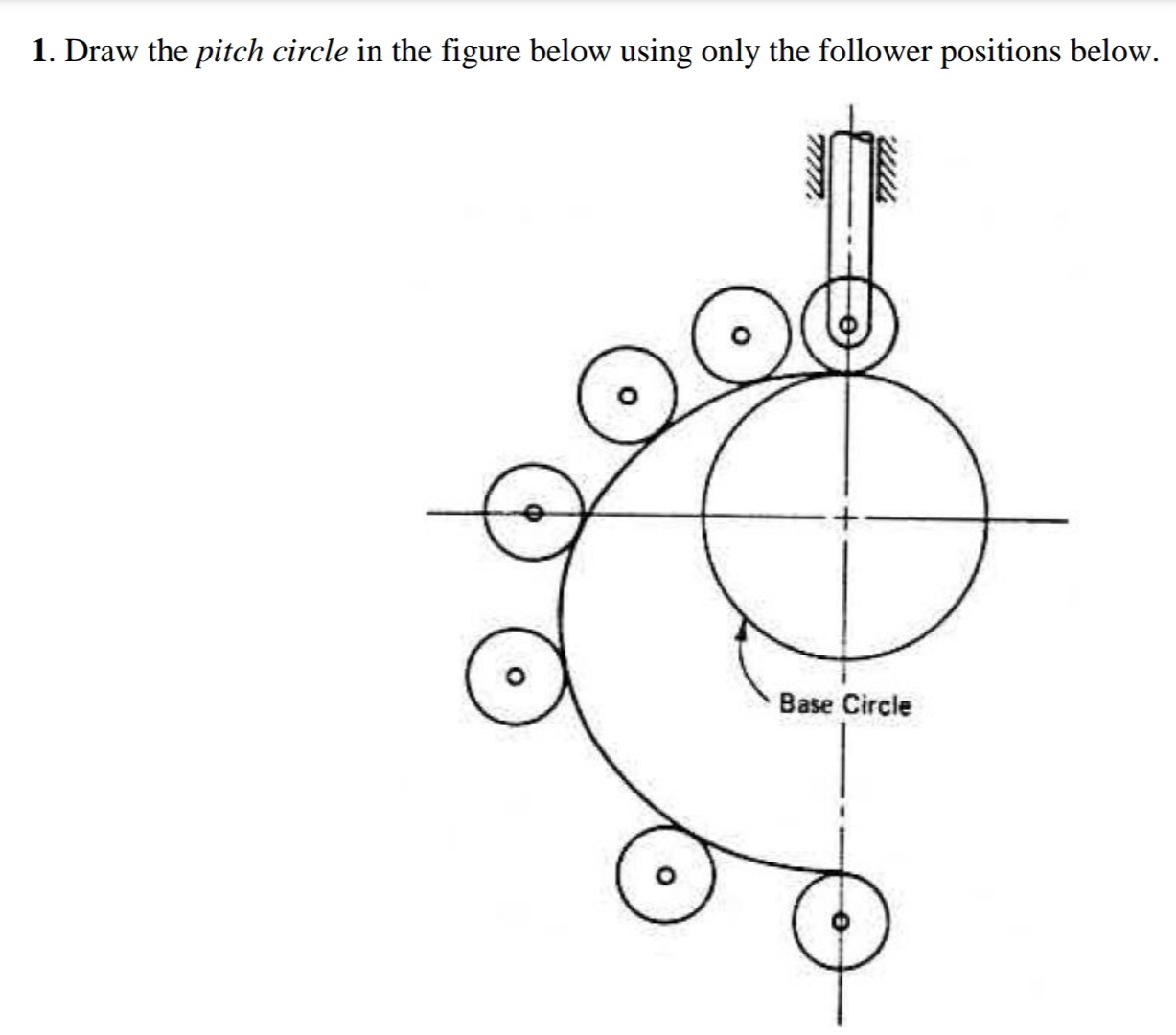 Draw the pitch circle in the figure below using