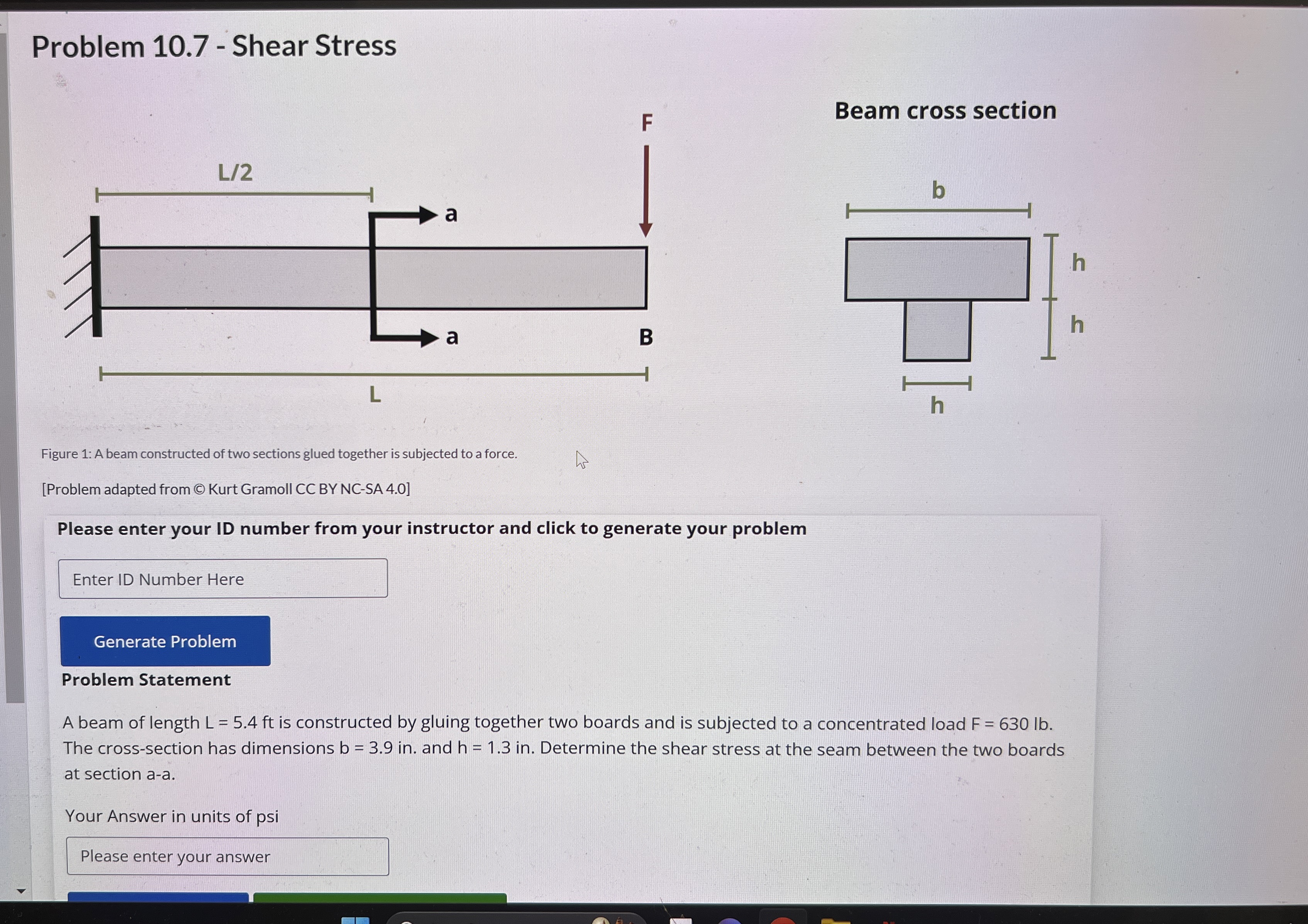Problem 1 0 . 7 - Shear Stress Beam cross section