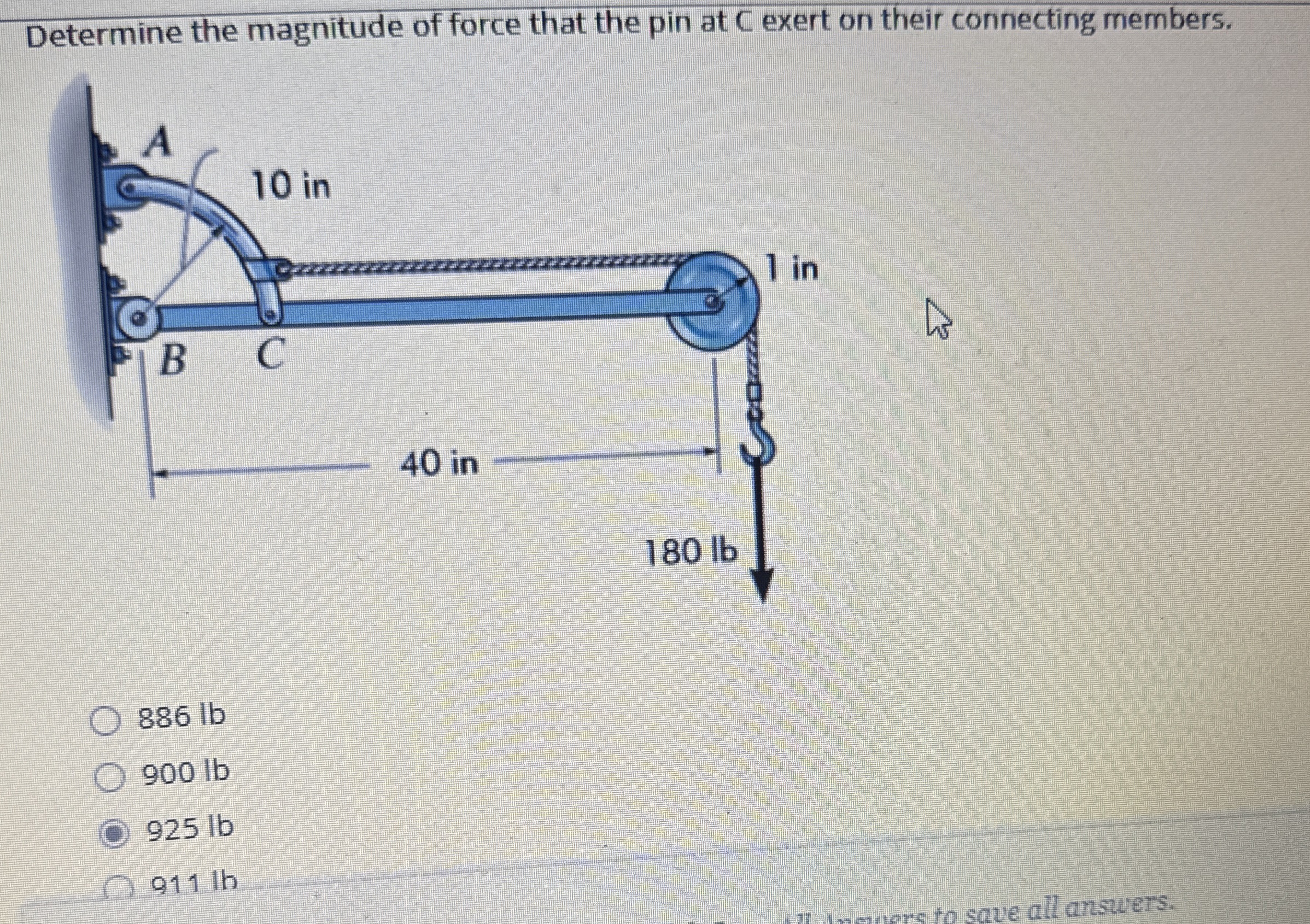 Determine the magnitude of force that the pin at