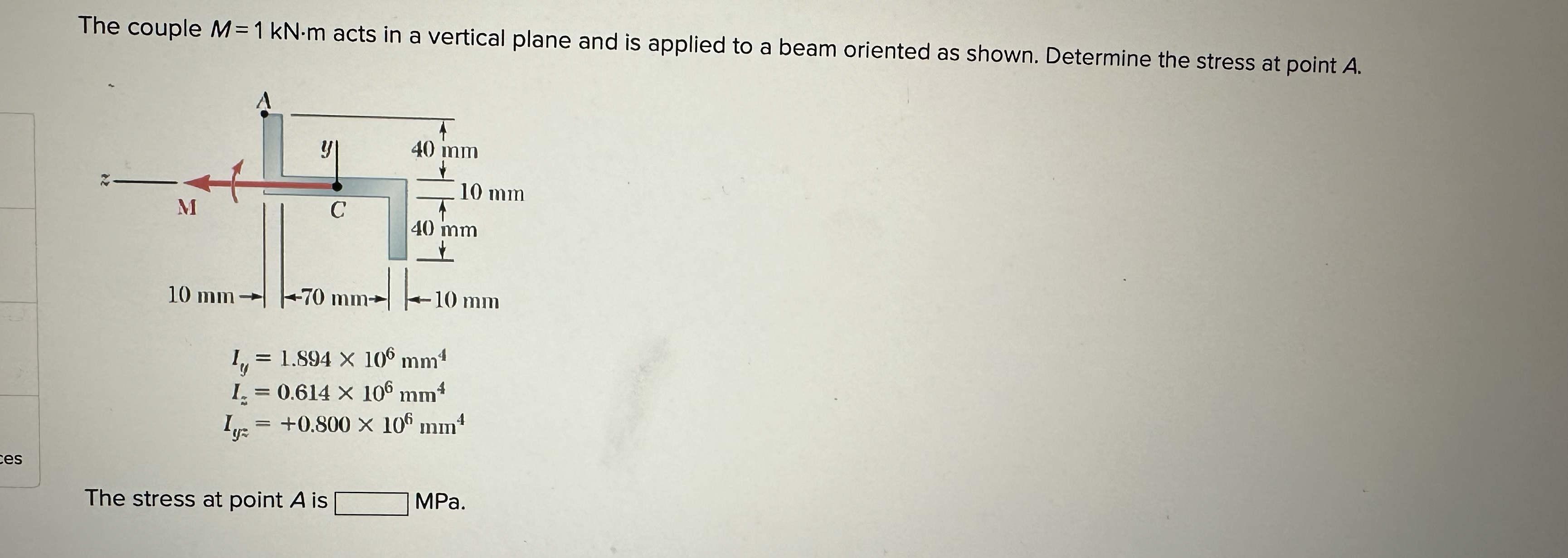 The couple M = 1 k N * m acts in a vertical plane