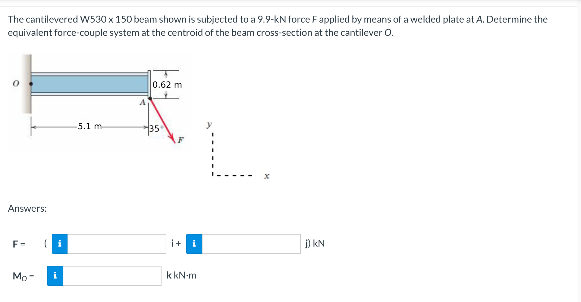 The cantilevered W 5 3 0 1 5 0 beam shown is