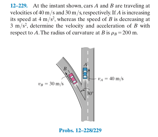 1 2 - 2 2 9 . At the instant shown, cars A and B