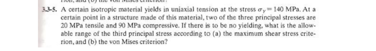 3 3 - 5 . A certain isotropic material yields in