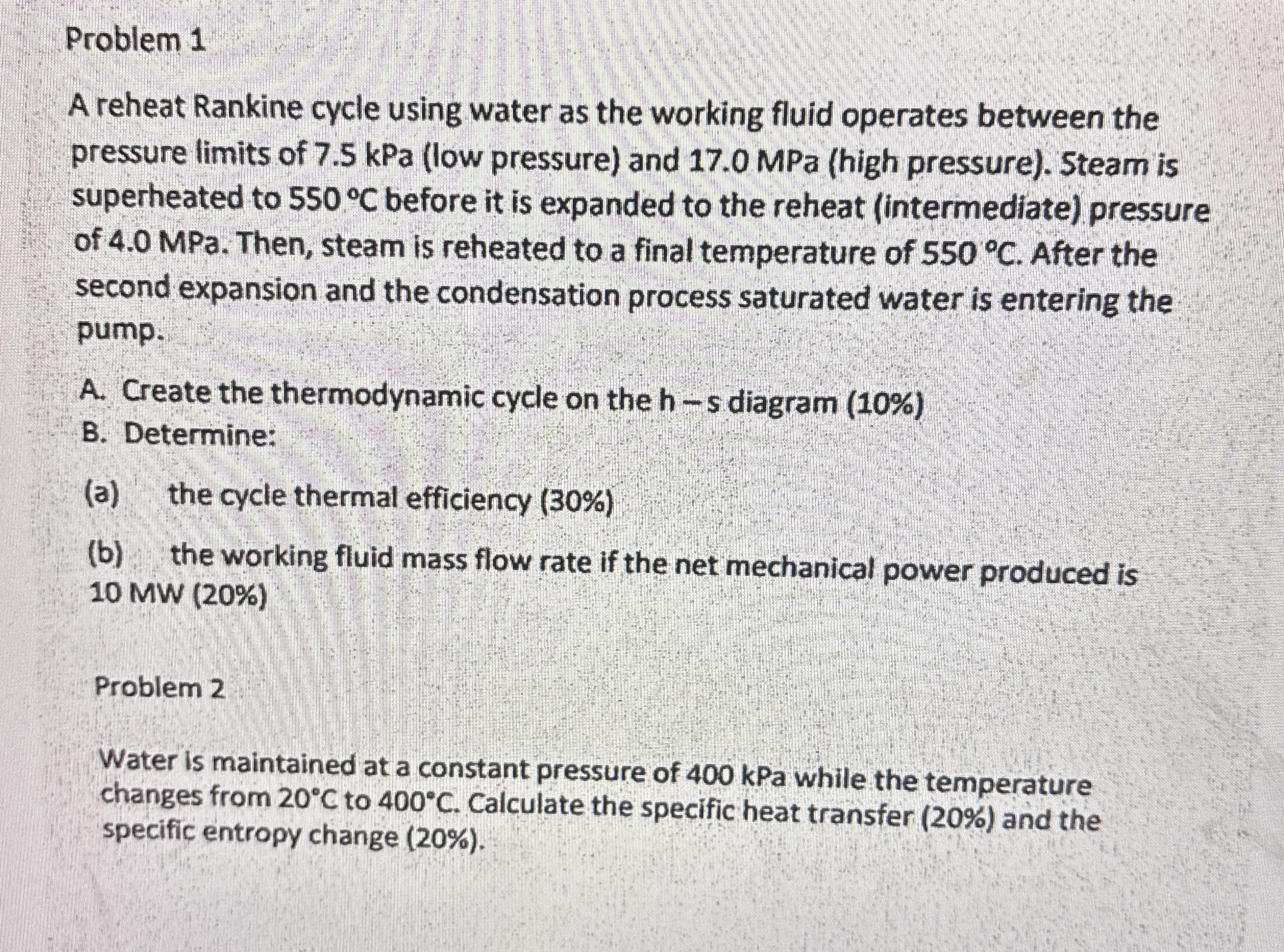 Problem 1 A reheat Rankine cycle using water as