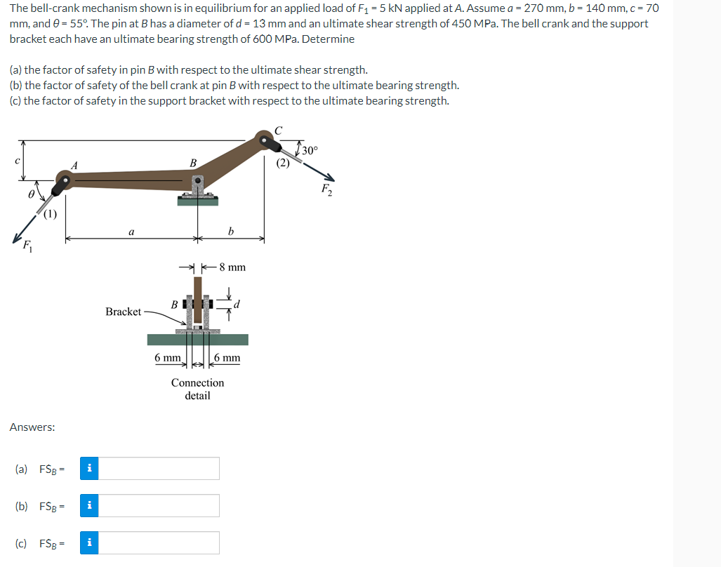 The bell - crank mechanism shown is in
