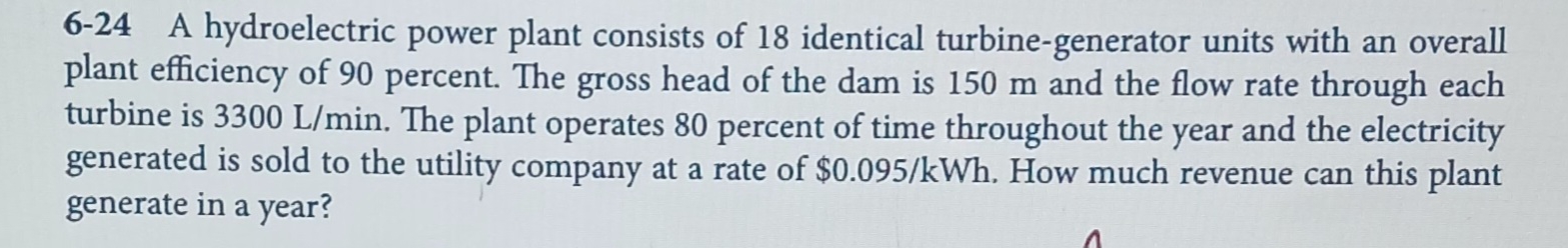 6 - 2 4 A hydroelectric power plant consists of 1