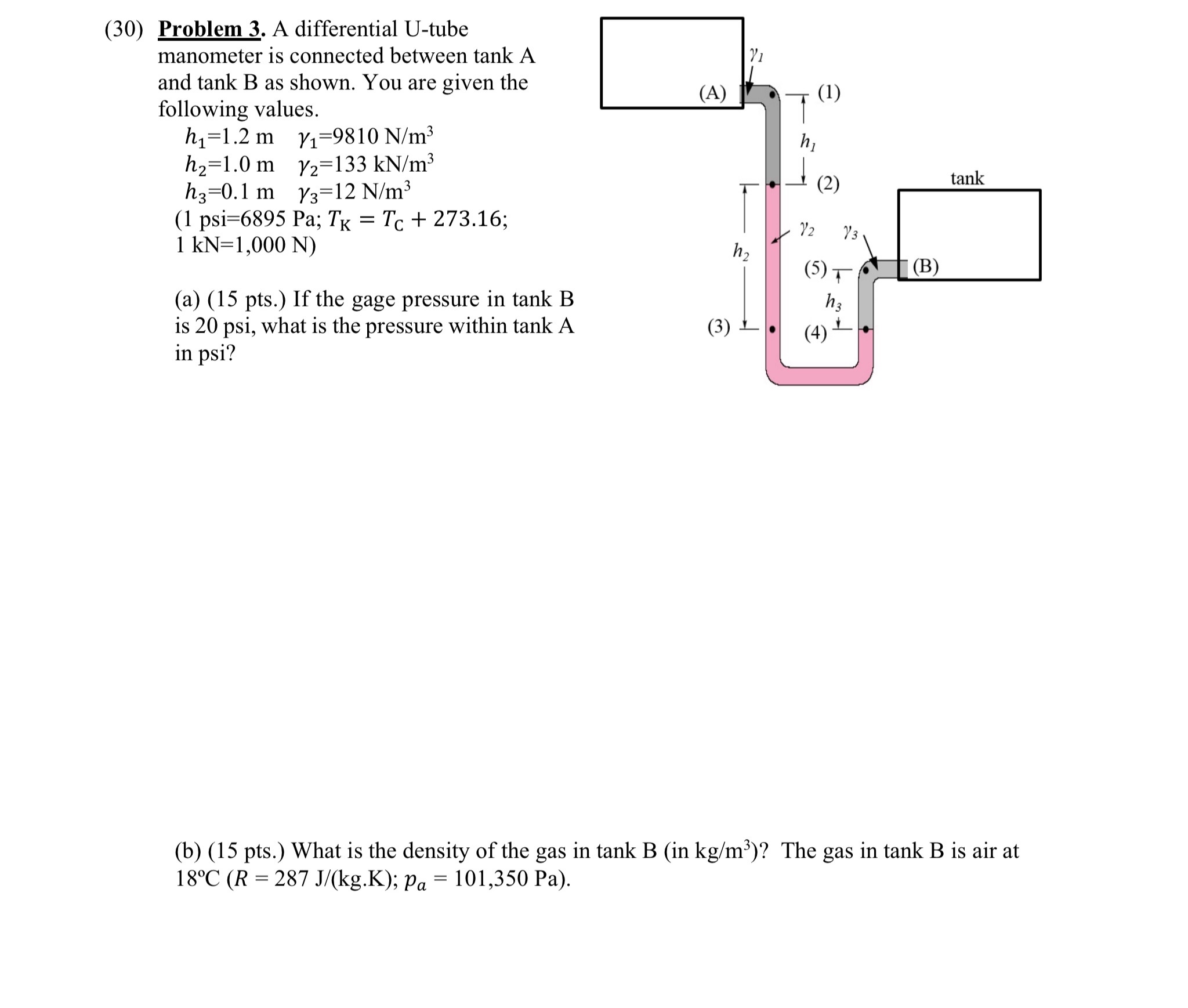 ( 3 0 ) Problem 3 . A differential U - tube