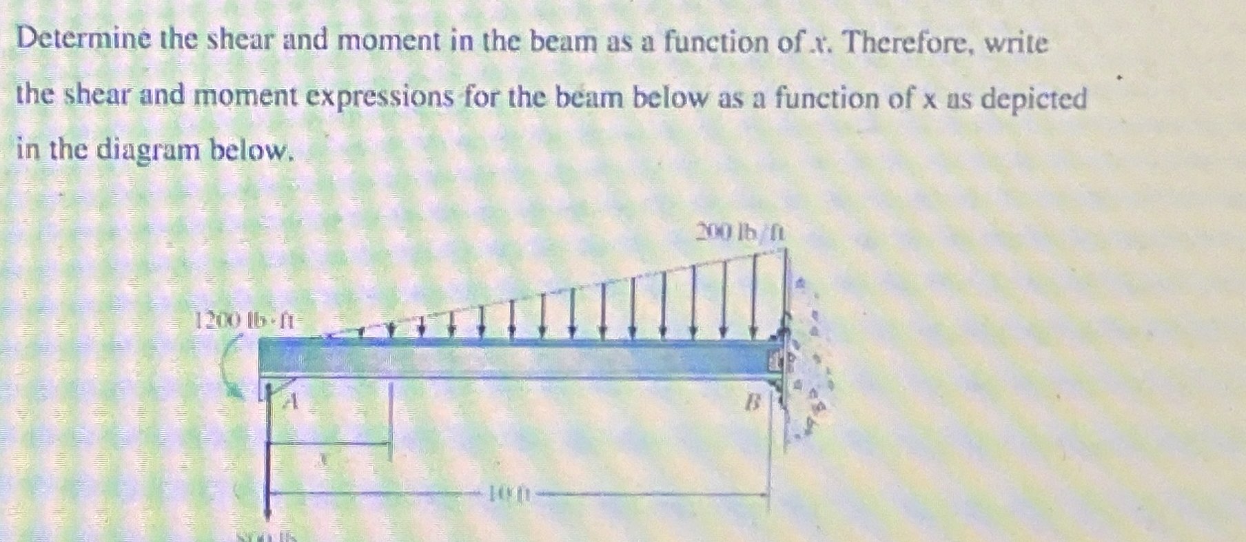 Determine the shear and moment in the beam as a