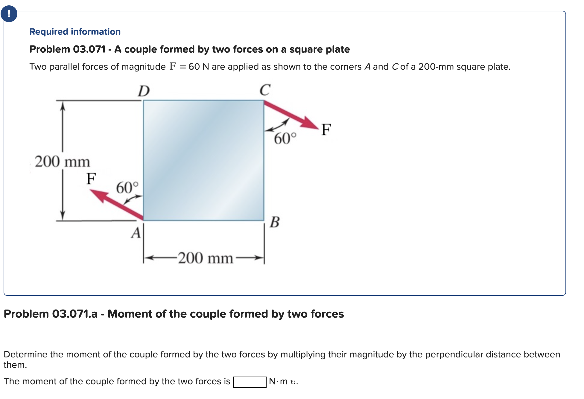 Problem 0 3 . 0 7 1 . a - Moment of the couple