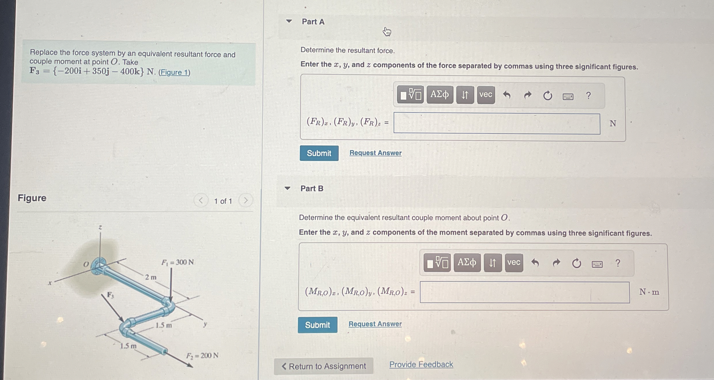 Replace the force system by an equivalent