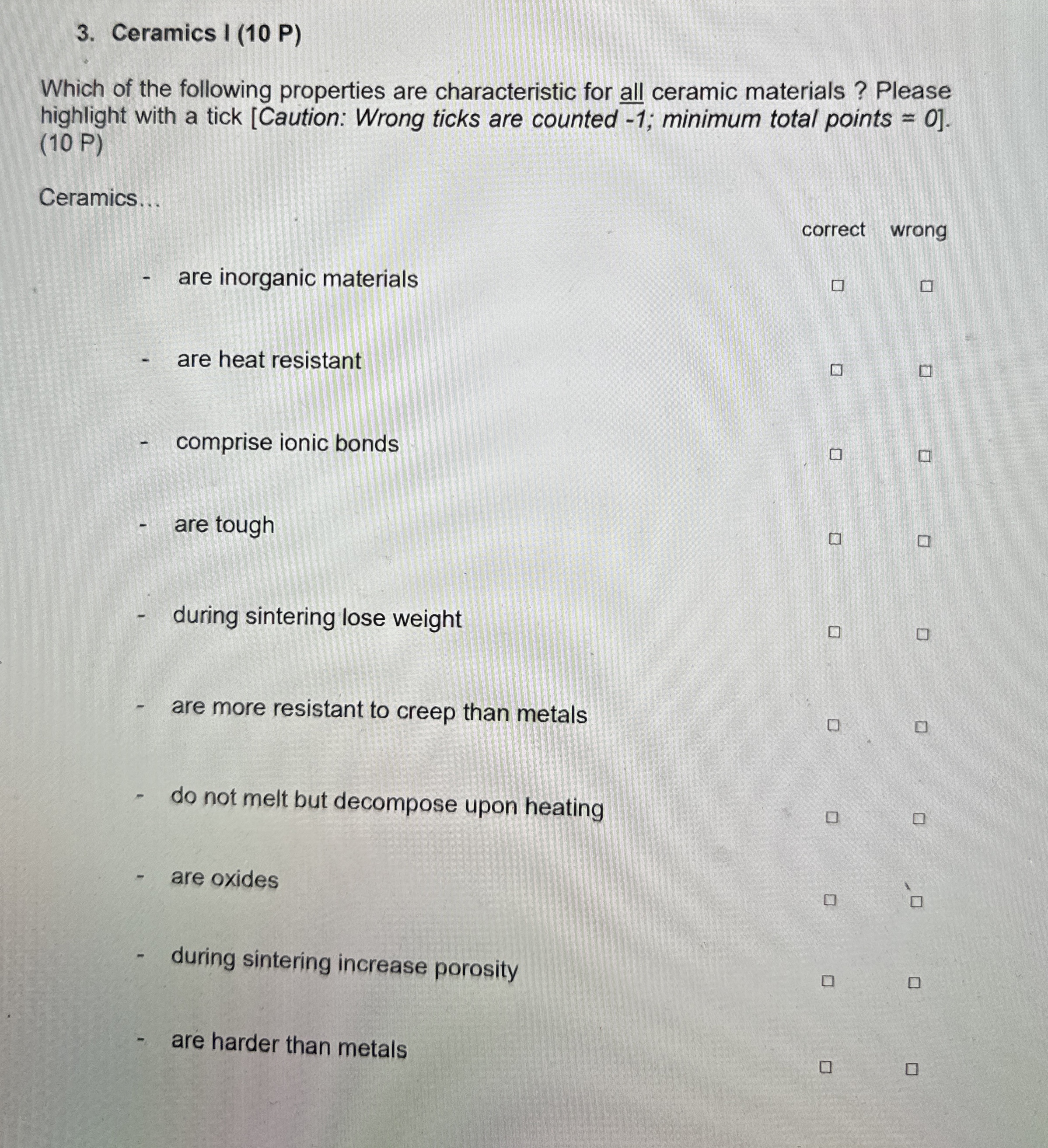 Ceramics I ( 1 0 P ) Which of the following