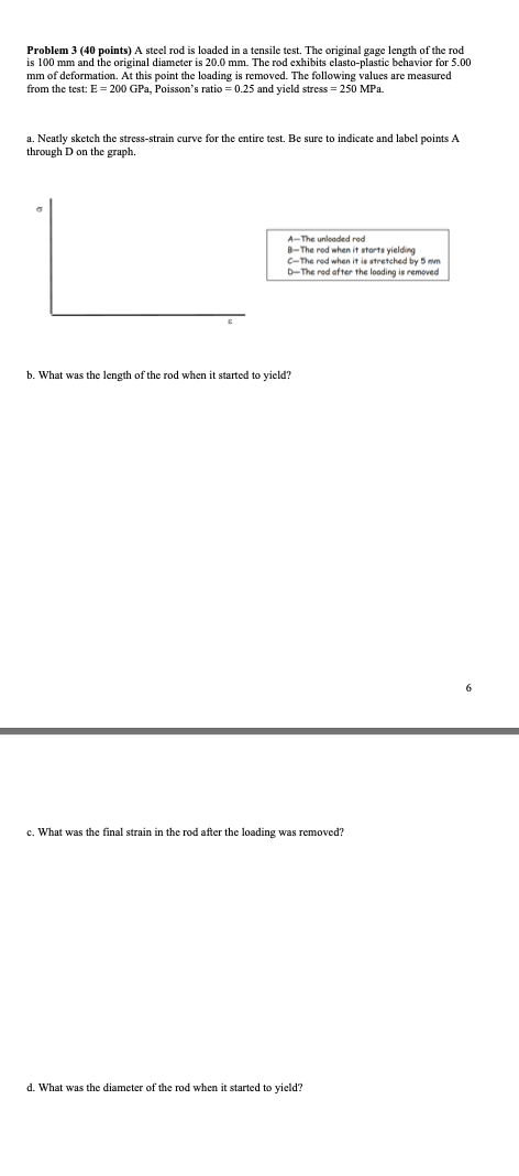 Problem 3 ( 4 0 points ) A steel rod is loaded in