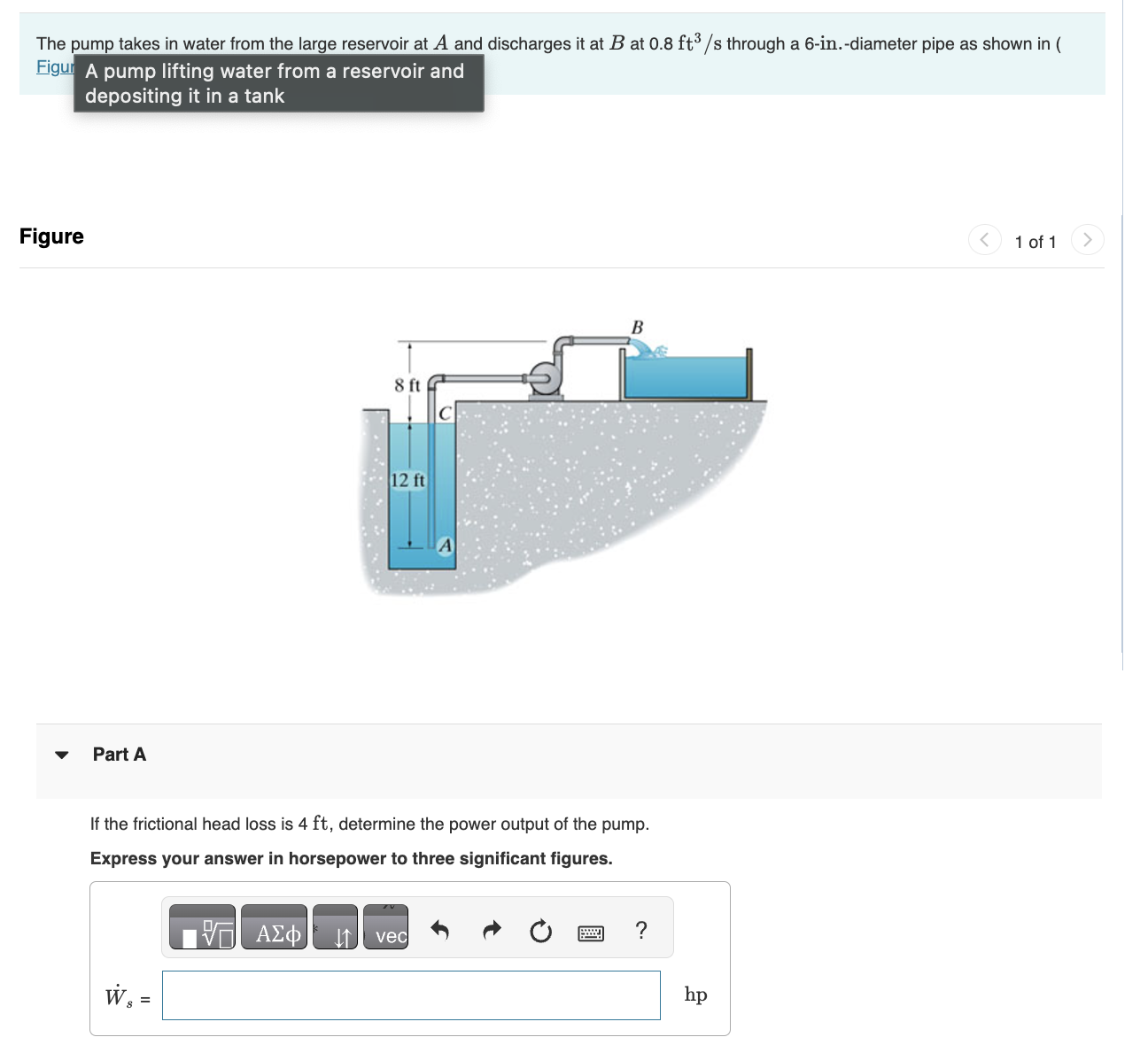 The pump takes in water from the large reservoir
