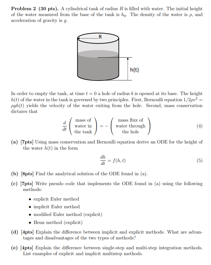 Problem 2 ( 3 0 p t s ) . A cylindrical tank of