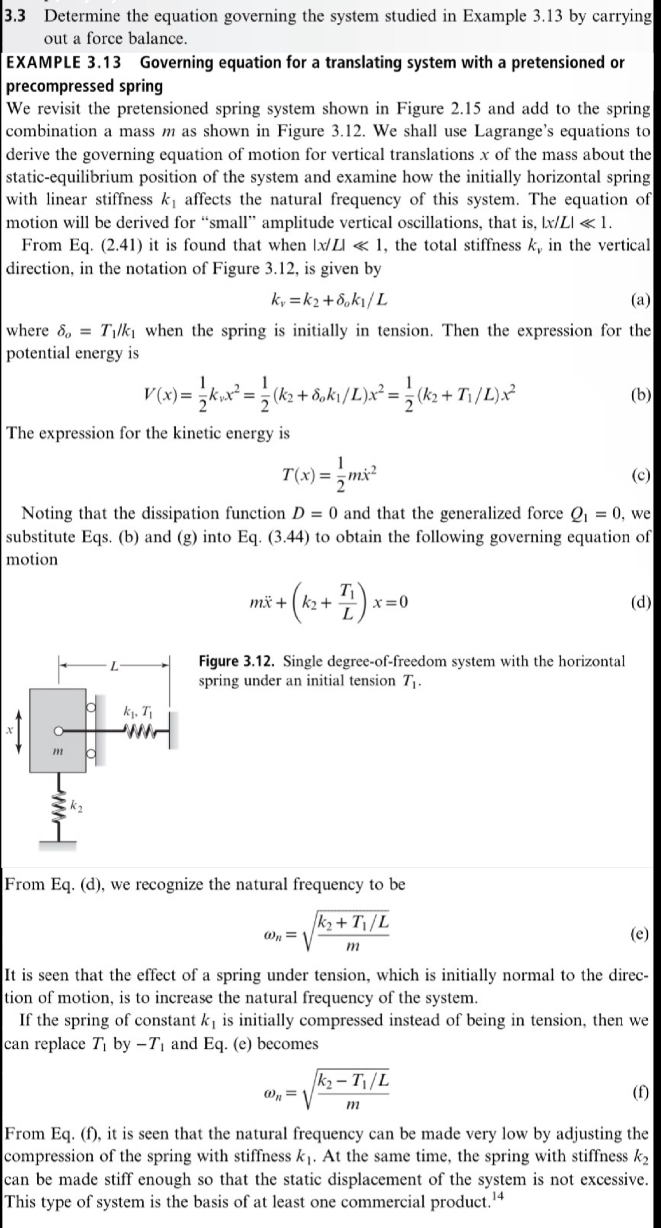 3 . 3 Determine the equation governing the system